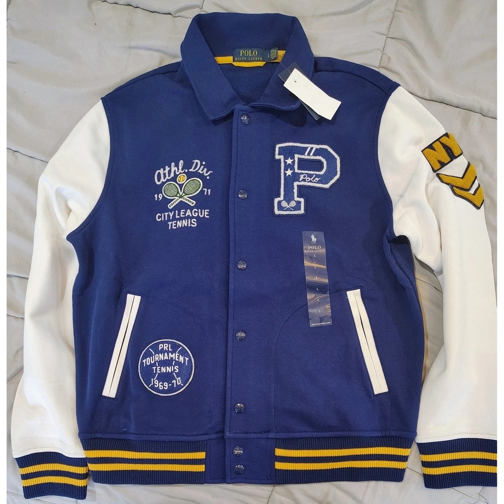 Polo Ralph Lauren Jacket Mens Large Varsity Tennis P Patch Bomber Letterman NWT